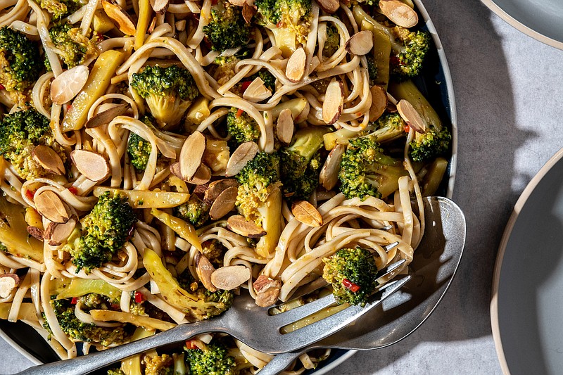 Sticky Hoisin Broccoli With Almonds (For The Washington Post/Laura Chase de Formigny)
