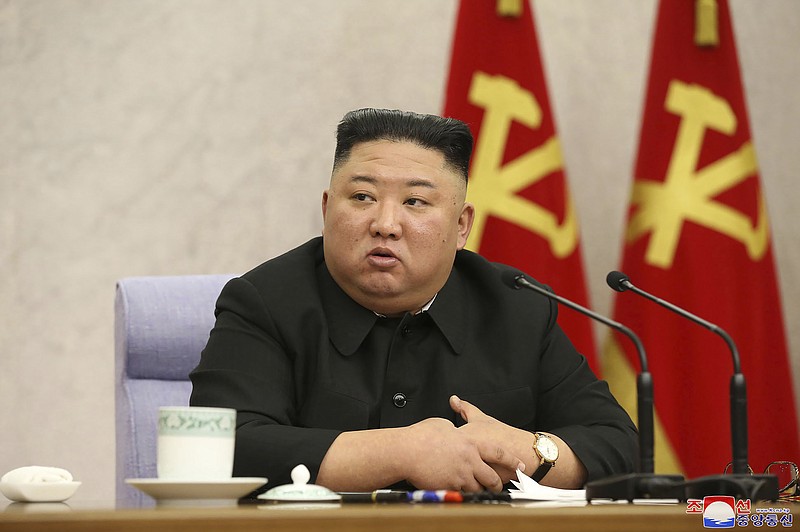 In this photo provided by the North Korean government, North Korean leader Kim Jong Un attends at a meeting of Central Committee of Worker’s Party of Korea in Pyongyang, North Korean, Wednesday, Feb. 10, 2021. Independent journalists were not given access to cover the event depicted in this image distributed by the North Korean government. The content of this image is as provided and cannot be independently verified. Korean language watermark on image as provided by source reads: "KCNA" which is the abbreviation for Korean Central News Agency. (Korean Central News Agency/Korea News Service via AP)