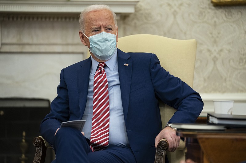 President Joe Biden speaks during a meeting with lawmakers on investments in infrastructure, in the Oval Office of the White House, Thursday, Feb. 11, 2021, in Washington. (AP Photo/Evan Vucci)