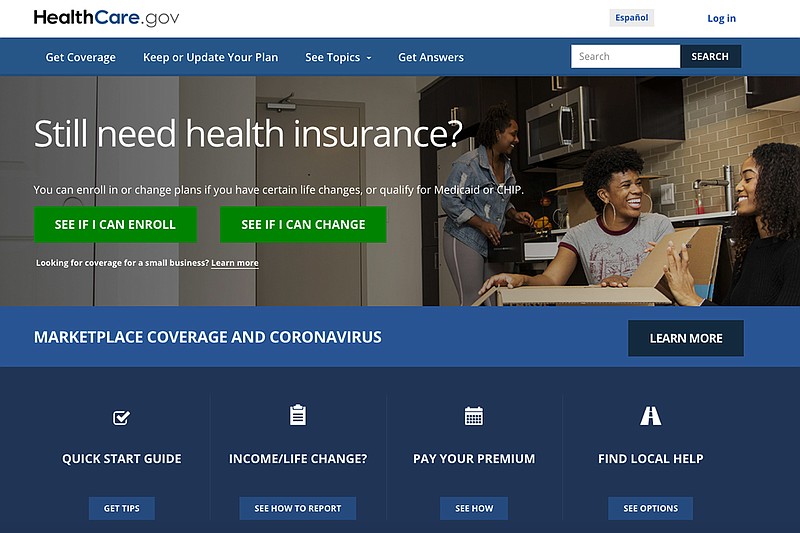 This screen grab from the website shows the main web page for the HealthCare.gov. HealthCare.gov’s market for subsidized health plans reopens Monday, Feb. 15, 2021,  for a special three-month sign-up window, as the Democratic-led Congress weighs legislation that could cut premiums by double digits for many. (Centers for Medicare and Medicaid Services via AP, File)