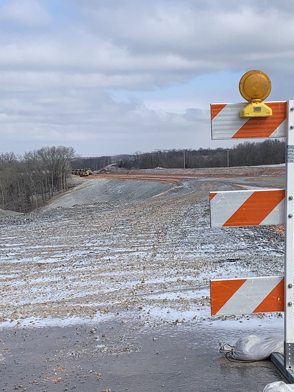 SALLY CARROLL/SPECIAL TO MCDONALD COUNTY PRESS A look to the north from the newly finished Route 90 bridge gives a glimpse into the I-49 connector project. The final five miles, from Pineville to the Arkansas/Missouri line, is scheduled to be complete this fall.