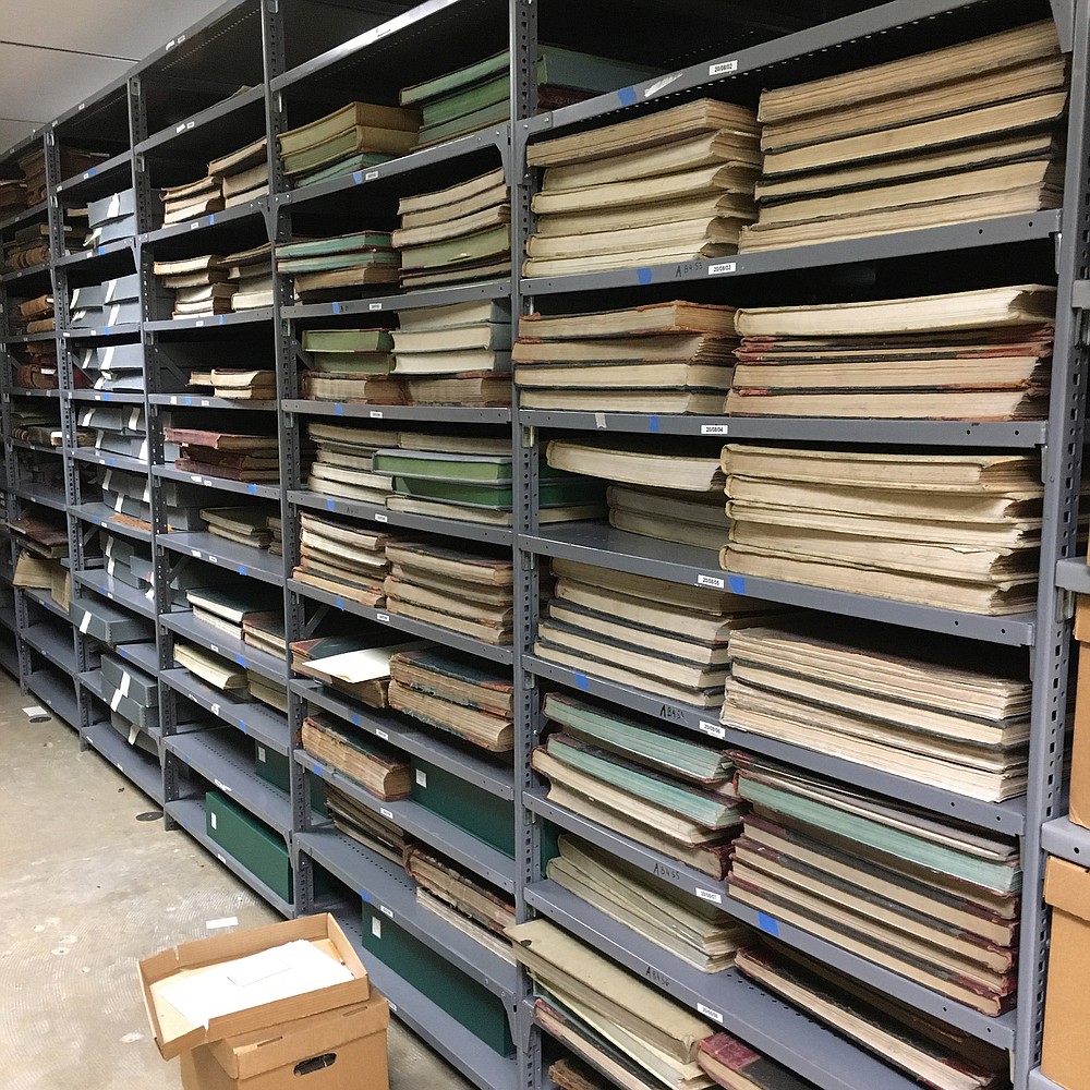 Bound volumes of handwritten records of legislative acts in storage at the Arkansas State Archives. The volumes are variously labeled Engrossed Bills, Acts of Arkansas or simply, Legislature, with the latest date on the engrossed bills being 1951. The latest date found on a volume labelled Acts of Arkansas was 1955.
(Arkansas State Archives/David Ware)