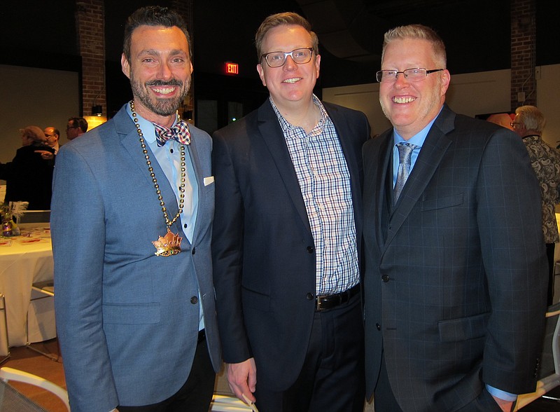 NWA Democrat-Gazette/CARIN SCHOPPMEYER Jason Suel (from left), Brad Kingsley and Daniel Hintz enjoy the Trike benefit.