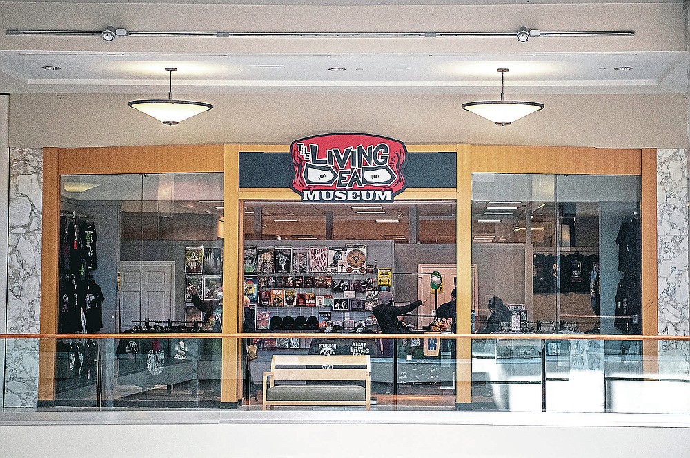 The Living Dead Museum in the Monroeville Mall is seen, Saturday, Feb. 6, 2021, in Monroeville, Pa. The Living Dead Museum, an institution dedicated to honoring the seminal 1968 zombie film “Night of the Living Dead” and its auteur, George Romero, had been a fixture in downtown Evans City since 2013. (Alexandra Wimley /Pittsburgh Post-Gazette via AP)
