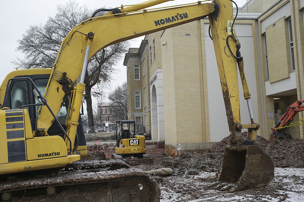 A construction site is shown, Thursday, February 11, 2021 at the Courthouse in Bentonville. Check out nwaonline.com/210212Daily/ for today's photo gallery.
(NWA Democrat-Gazette/Charlie Kaijo)