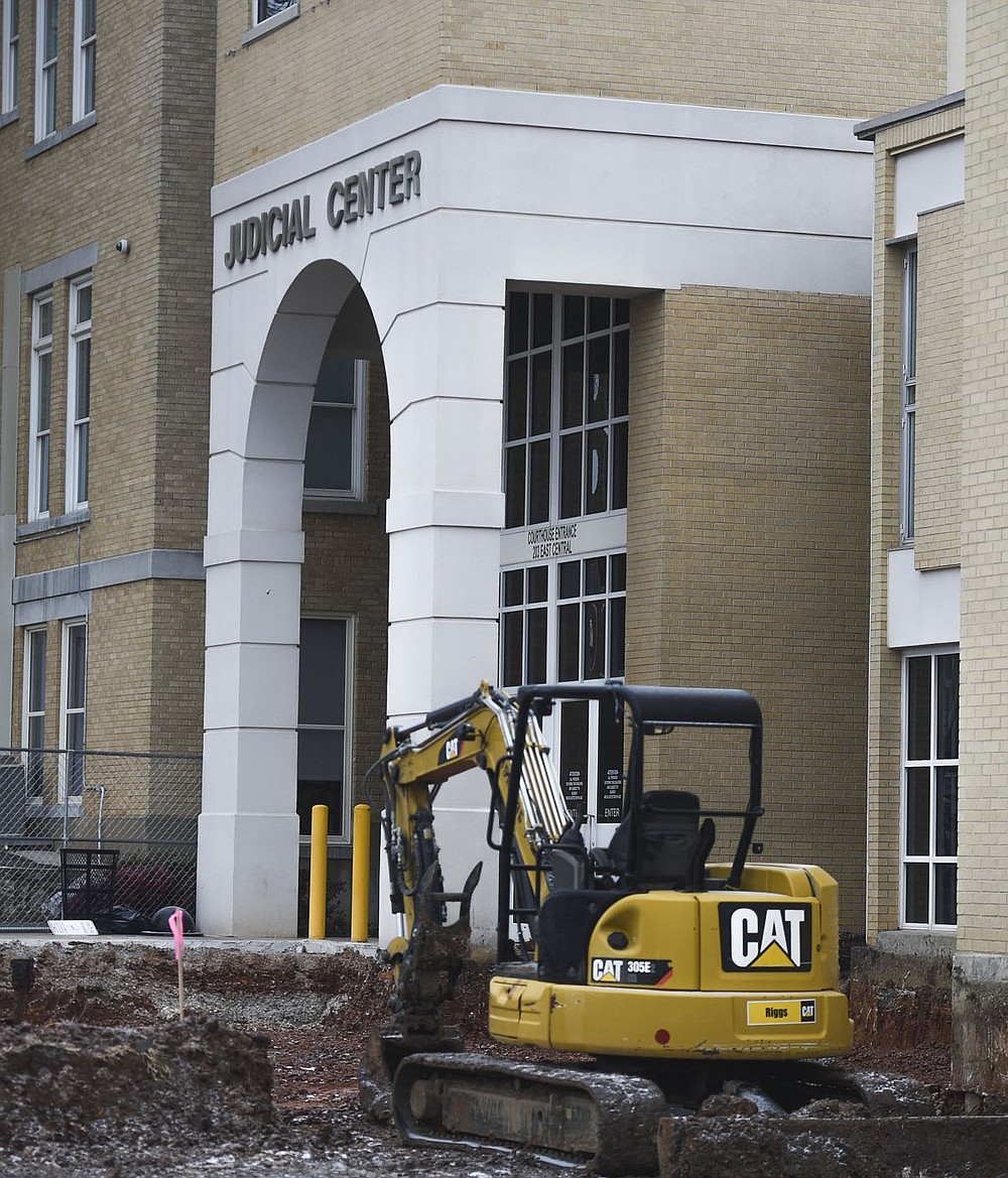 A construction site is shown, Thursday, February 11, 2021 at the Courthouse in Bentonville. Check out nwaonline.com/210212Daily/ for today's photo gallery.
(NWA Democrat-Gazette/Charlie Kaijo)