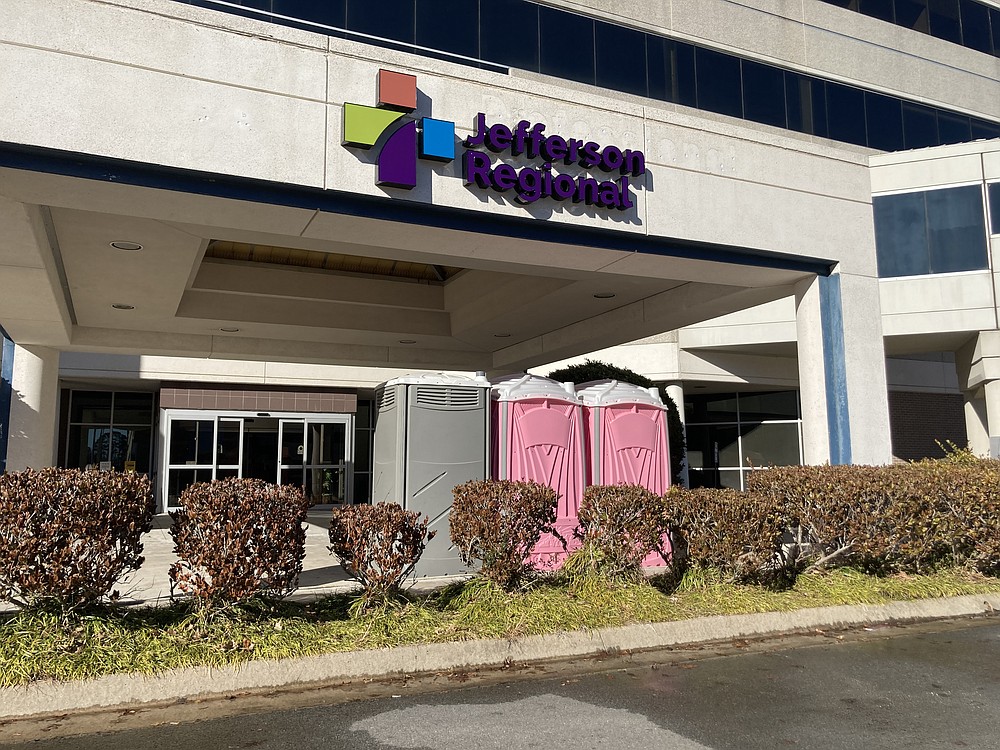 Portable toilets had to be brought in at Jefferson Regional Medical Center when the city's water pressure dropped. The pressure improved Tuesday, and the toilets should be gone by the end of the week, officials said. (Pine Bluff Commercial/Byron Tate)