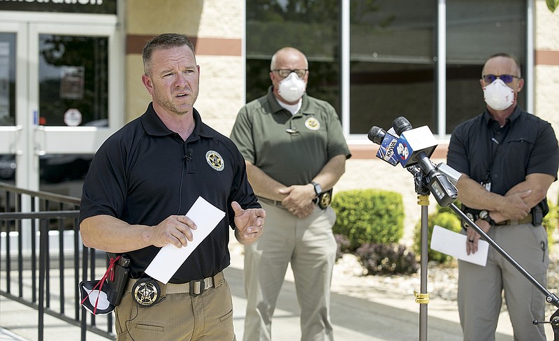Benton County Sheriff Shawn Holloway speaks June 18 during a news conference at the Benton County Jail in Bentonville. 
(File Photo/NWA Democrat-Gazette/Ben Goff)