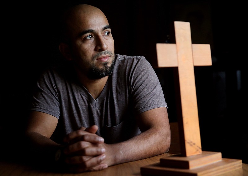 Alex Garcia, an immigrant who has sought sanctuary from deportation since 2017 at Christ Church United Church of Christ in Maplewood, Mo, poses for a portrait on Sunday, Jan. 28, 2018. U.S. Rep. Cori Bush introduced legislation Monday, Feb. 22, 2021, to grant permanent residency to Garcia, a Honduran immigrant who has spent more than three years inside the Missouri church to avoid deportation.(Laurie Skrivan/St. Louis Post-Dispatch via AP)