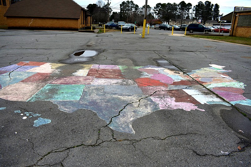 A map of the lower 48 United States has been drawn on the grounds of Watson Chapel Junior High School. (Pine Bluff Commercial/I.C. Murrell)