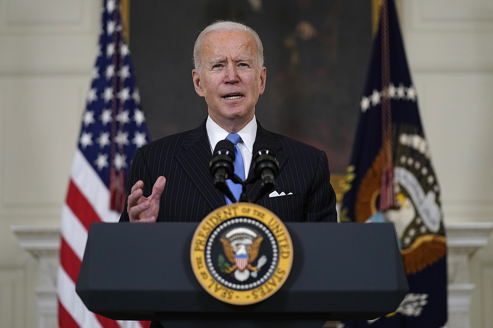 The Associated Press
President Joe Biden speaks about efforts to combat COVID-19 in the State Dining Room of the White House on Tuesday in Washington.