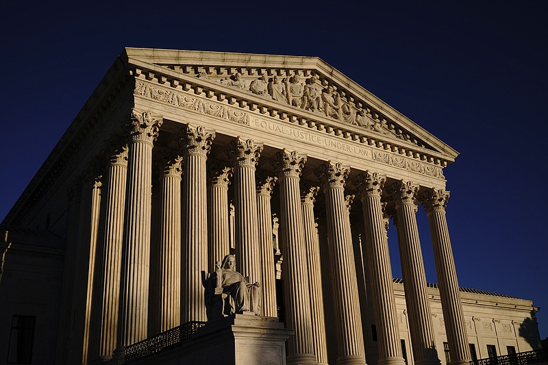 FILE - In this Nov. 2, 2020, file photo the Supreme Court is seen at sundown in Washington. President Joe Biden has two seats to fill on the influential appeals court in the nation's capital that regularly feeds judges to the Supreme Court. (AP Photo/J. Scott Applewhite, File)