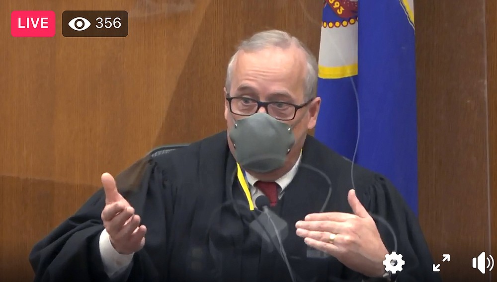 In this image taken from video, Hennepin County Judge Peter Cahill presides over a hearing before jury selection, Monday, March 8, 2021, at the Hennepin County Courthouse in Minneapolis, Minn., in the trial of former Minneapolis police officer Derek Chauvin, who is accused in the May 25, 2020, death of George Floyd. (Court TV/Pool via AP)