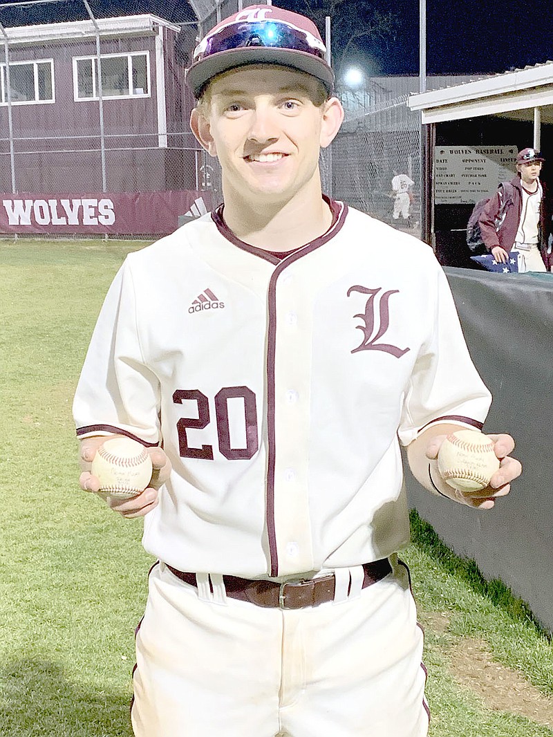 Submitted Photo/Lincoln senior Noah Moore belted a grand-slam, one of two home runs he blasted to lead the Wolves’ baseball team past Greenland, 12-2, in game one of a double-header on Monday, March 8. Lincoln also won game two, 13-5, to complete a sweep.