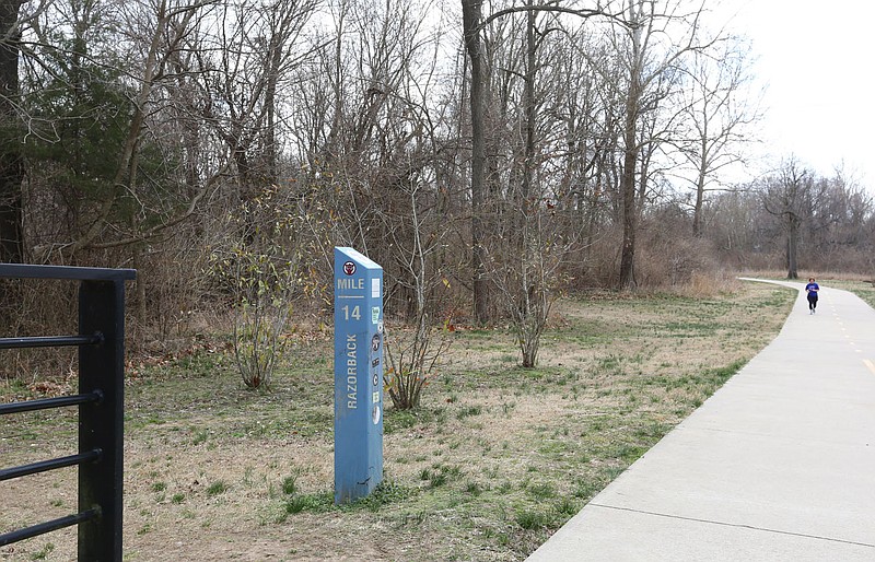 A wooded area Tuesday, March 9, 2021, located south of Sanders Road near mile marker 14 east of the Razorback Greenway in Springdale. The city of Springdale will accept the donation the eight acre plot of land at that site that will become parkland. Check out nwaonline.com/210310Daily/ and nwadg.com/photos for a photo gallery.
(NWA Democrat-Gazette/David Gottschalk)