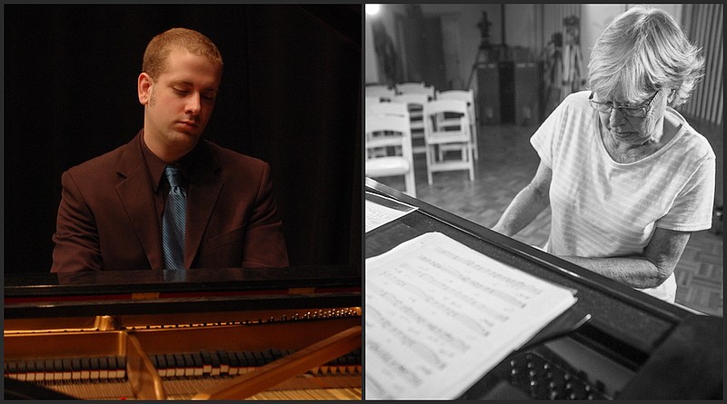 Pianists Asher Armstrong and Claudia Burson play “Brahms to Brubeck — An Evening of Piano Greats,” on Saturday at Fayetteville’s Walton Arts Center. (Special to the Democrat-Gazette)