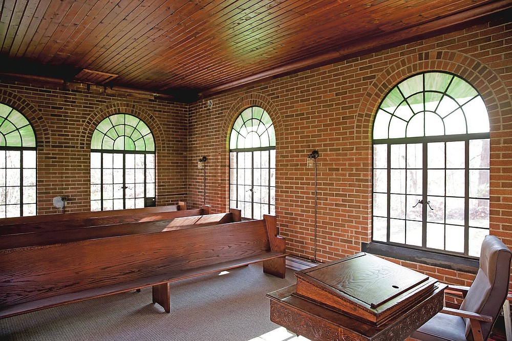 The interior of the newly renovated Indiana Veterans' Home chapel is seen Friday, Nov. 6, 2020, in West Lafayette, Ind. The small chapel, built in 1932, was utilized by the Indiana State Soldier’s Home Cemetery for years as a space for funerals, weddings, religious services and other activities. But over the years, it fell out of use and into disrepair. (Nikos Frazier/Journal & Courier via AP)