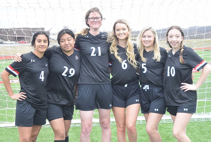 RICK PECK/SPECIAL TO MCDONALD COUNTY PRESS
Senior members of the 2021 McDonald County High School girls' soccer team. From left to right: Yocellin Quintero, Margaritha Alejo, Madison Alverson, Faith Leach, Kaitlyn Cosgrove and Anna Mead.
