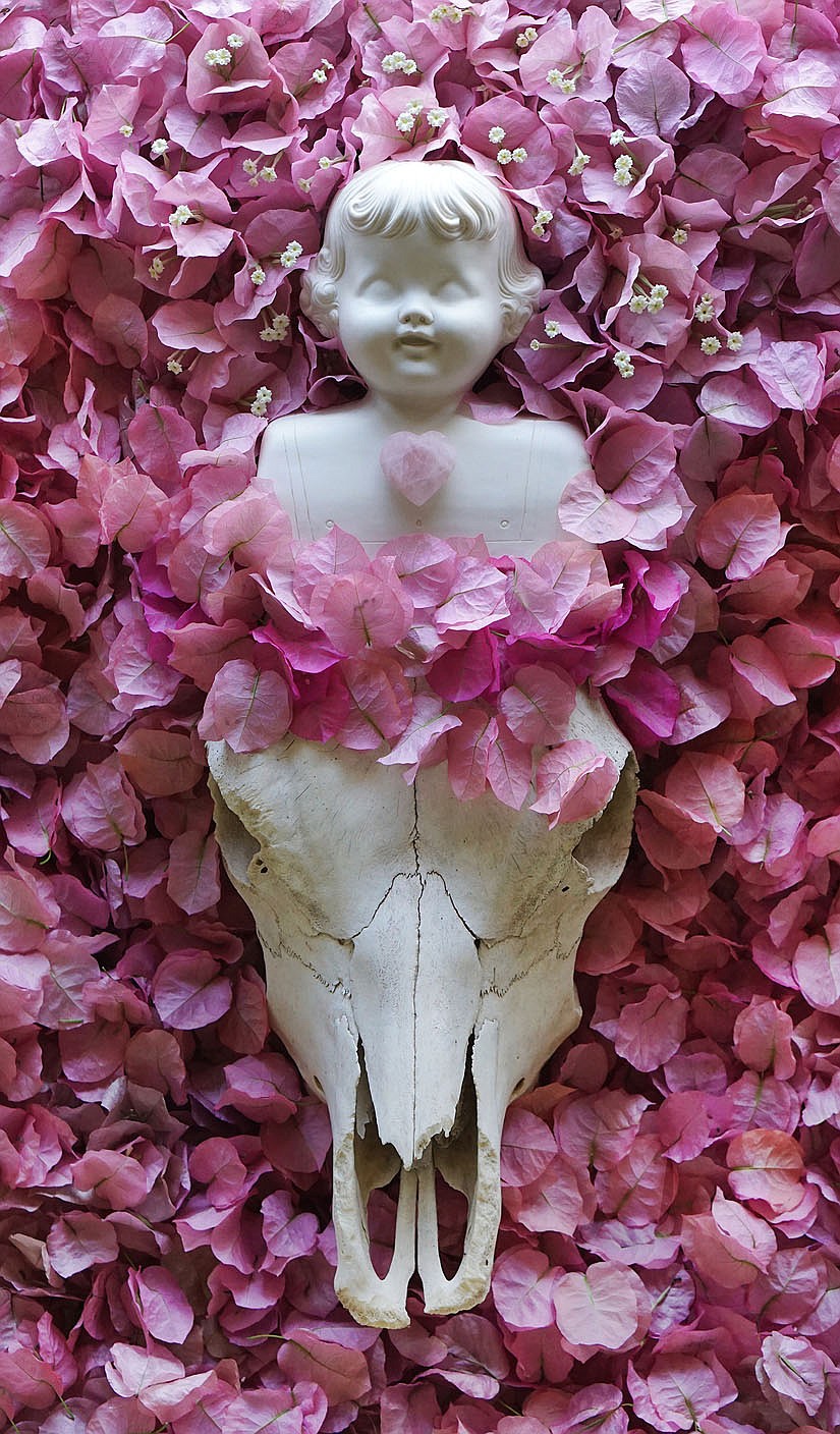 “Blind Faith” by John Rankine is an archival inkjet photograph of one of his found-object sculptures. It brings together a doll mold, a cow skull and bougainvillea and is inspired by artist Georgia O’Keeffe. It is on show now at Brews in Eureka Springs.

(Courtesy Image/John Rankine)