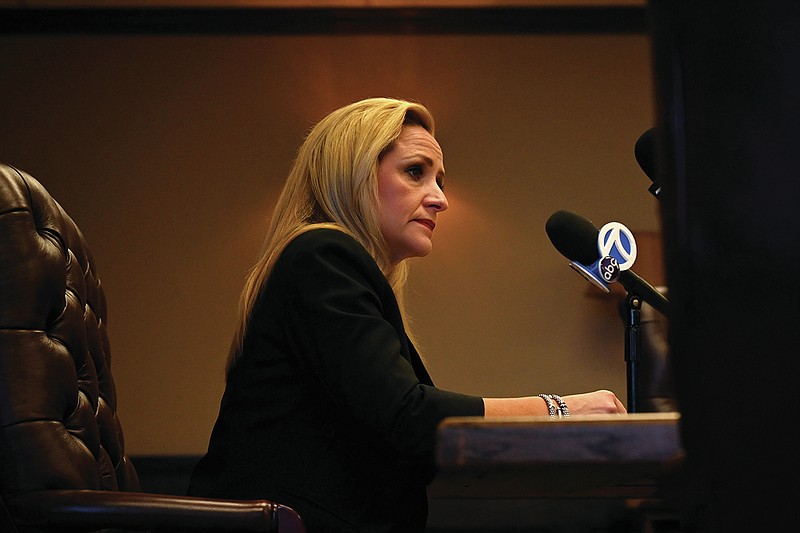 Arkansas Attorney General Leslie Rutledge announces her office's lawsuit against Walgreens for their part in the opioid crisis in Arkansas during a press conference on Monday, March 15, 2021. (Arkansas Democrat-Gazette/Stephen Swofford)