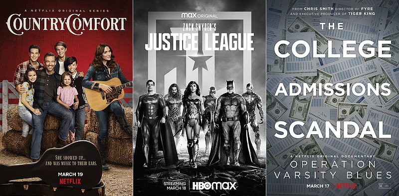 “Zack Snyder’s Justice League,” starts today (left); and “Operation Varsity Blues,” a documentary about the college admissions scandal, debuted Wednesday on Netflix. (Netflix/HBO Max/Netflix via AP)