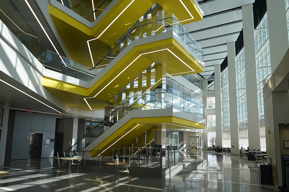  The interior of the Ford Motor Co. Robotics Building at the University of Michigan is seen on March 12, 2021 in Ann Arbor, Michigan. The four-story, $ 75 million, 134,000-square-foot complex has three floors that house classrooms and research laboratories for robots that fly, walk, roll, and augment the human body. (AP Photo / Carlos Osorio) "style =" width: 100% "/><p>
<span
style=