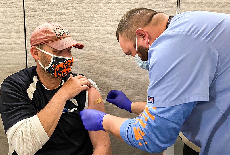 Photo submitted
Jason Stanfill, 44, traveled from Broken Arrow to receive his covid-19 vaccine at the Cherokee Nation Outpatient Health Center in Tahlequah on March 18. The Cherokee Nation is making it even easier for the public to access the covid-19 vaccine at tribal health centers throughout the 14-county reservation by broadening vaccine distribution to all those in and outside the reservation.