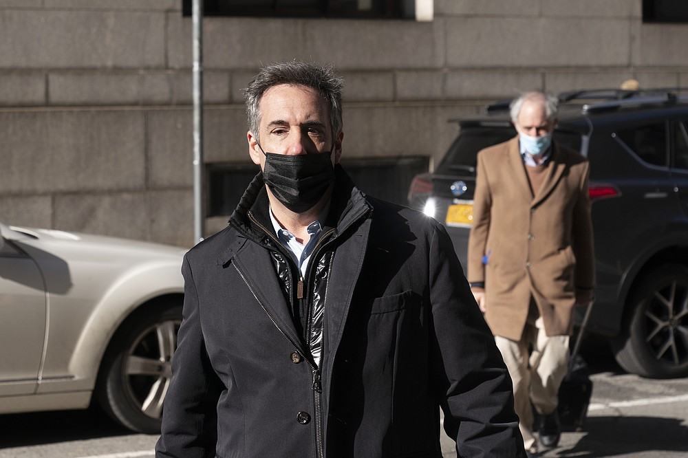 Michael Cohen, former personal attorney for Donald Trump, arrives at the Manhattan District Attorney's office, Friday, March 19, 2021, in New York. (AP Photo/Mark Lennihan)