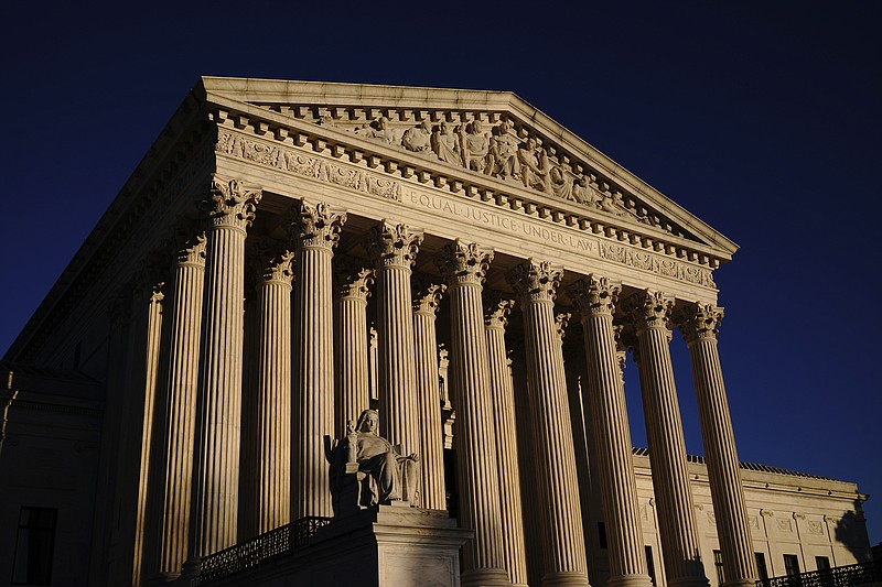 FILE - In this Nov. 2, 2020, file photo the Supreme Court is seen at sundown in Washington.   (AP Photo/J. Scott Applewhite, File)