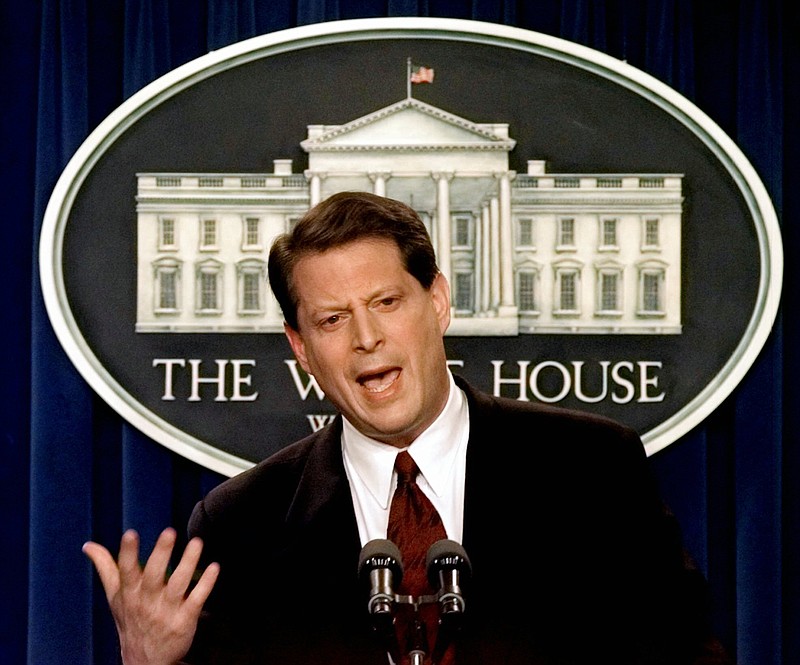 FILE - In this March 3, 1997, file photo Vice President Al Gore meets with reporters in the White House briefing room in Washington. (AP Photo/Ruth Fremson, File)