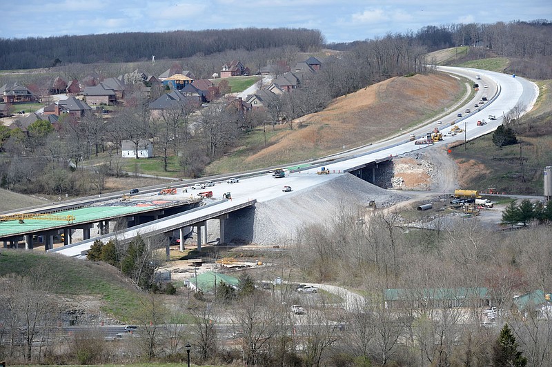 Construction of the Bella Vista Bypass, also known as the Interstate 49 Missouri/Arkansas Connector, is on schedule to be open to traffic in the fall, according to highway officials in Arkansas and Missouri. Check out nwaonline.com/210325Daily/ and nwadg.com/photos for a photo gallery.
 (NWA Democrat-Gazette/Spencer Tirey)
