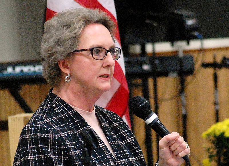 File photo
Judy Nation speaks during the Republican Women's meeting in October. Nation and other city candidates were invited to present for the local club. Nation was sworn into office as Siloam Springs' first elected female mayor in January.