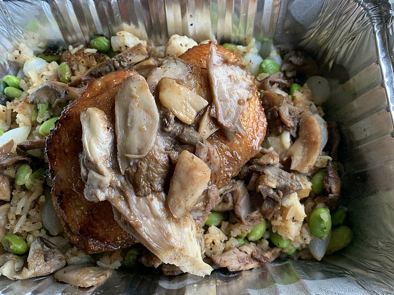 New and locally sourced on the South on Main menu: Pan Roasted Maple Leaf Farms Breast of Duck, with Wye Mountain mushrooms and fried Ralston Farms rice. (Arkansas Democrat-Gazette/Eric E. Harrison)