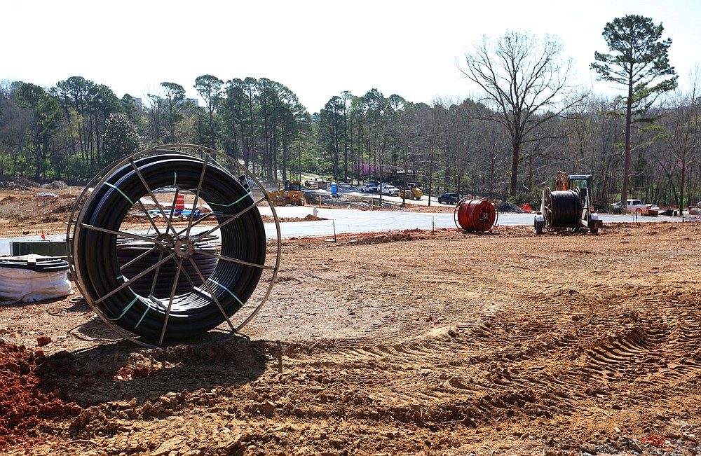 Infrastructure work continues Thursday, April 1, 2021, on the first phase of the development on Markham Hill near the intersection of Markham Road and Cross Avenue in Fayetteville. Check out nwadg.com/photos for a photo gallery.
(NWA Democrat-Gazette/David Gottschalk)