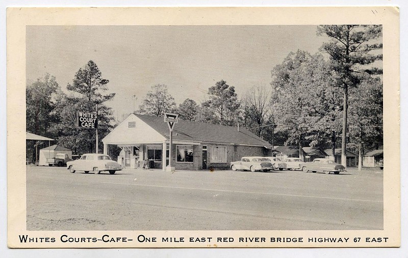 Fulton, 1961: “Have had a nice trip so far,” apparently written by guests of Whites Courts & Cafe, which was but a mile from the Red River bridge on bustling U.S. 67.