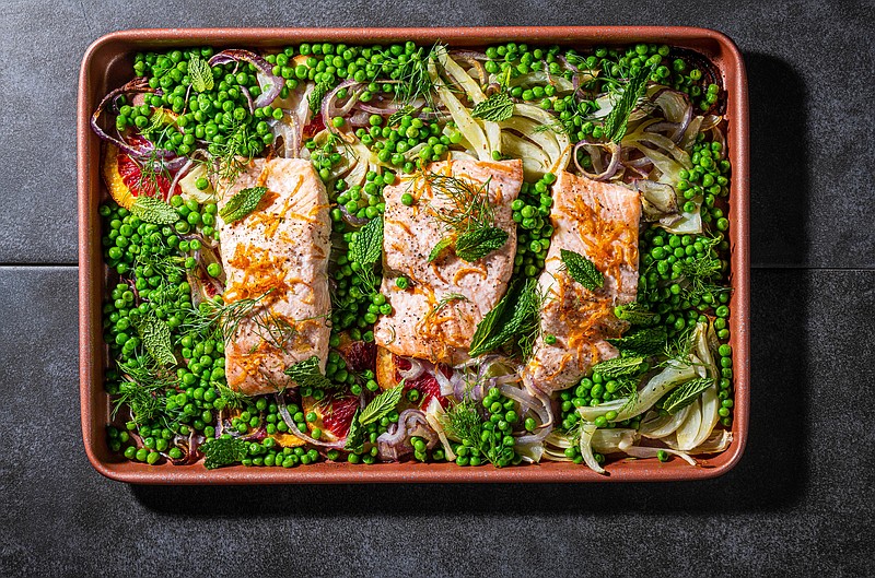 Sheet Pan Salmon With Minty Peas, Orange and Fennel (For The Washington Post/Rey Lopez)