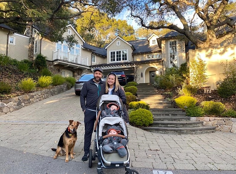 Kristina and Grayson Dove — with their 9-month-old twins, Bodhi and Phoenix — and dog, Monte, moved away from the city to their new home in the San Francisco suburbs. (Photo courtesy of Kristina Dove)
