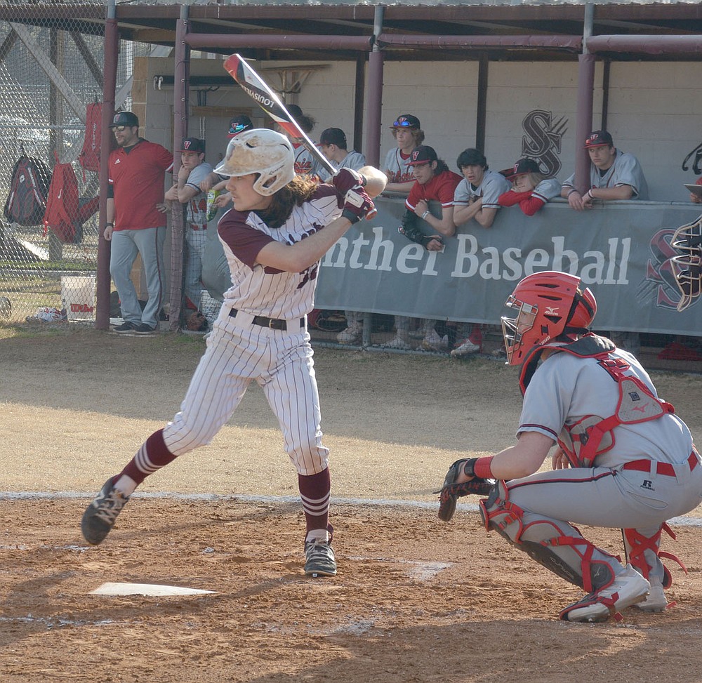 Graham Thomas/Herald-Leader
Siloam Springs senior Elijah Coffey bats against Vilonia in the Panthers' first conference game against Vilonia on March 10.