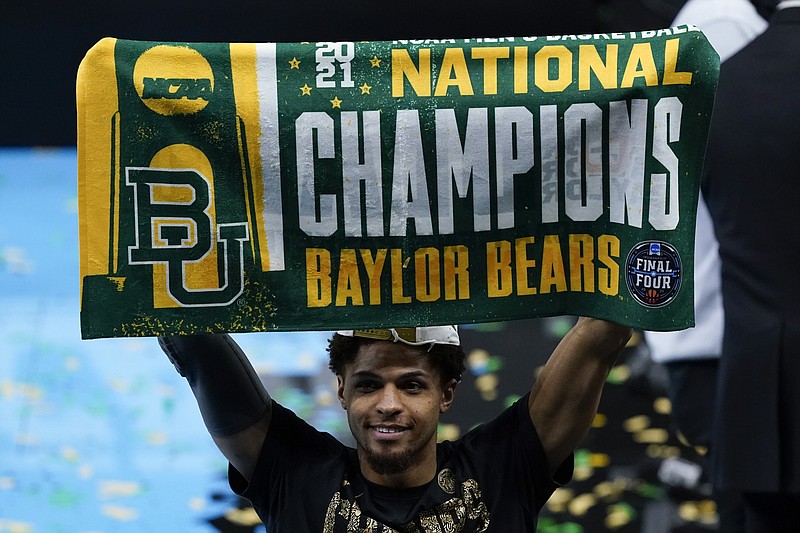 Baylor guard MaCio Teague celebrates after Monday's championship game against Gonzaga in the men's Final Four NCAA basketball tournament at Lucas Oil Stadium in Indianapolis. Baylor won 86-70. - Photo by Darron Cummings of The Associated Press