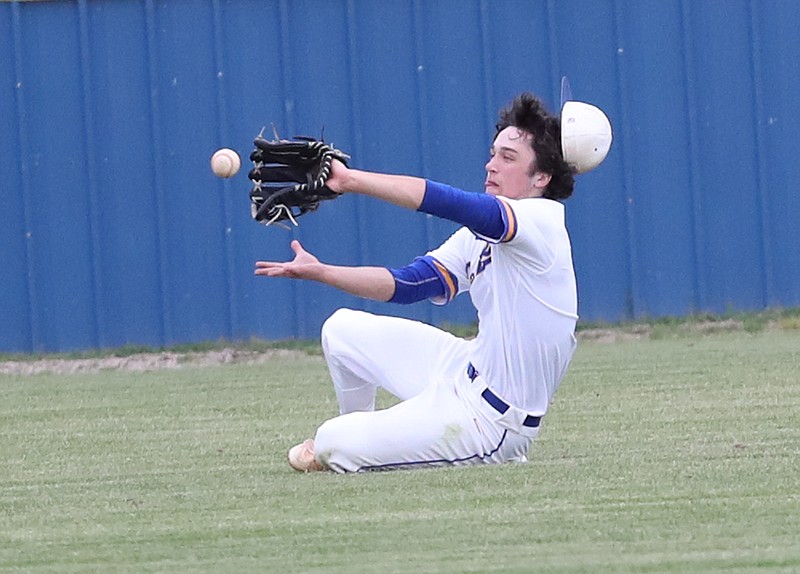 Lakeside center fielder Brennan Browning (6) hauls in a fly ball during action against Texarkana Tuesday at Lakeside. - Photo by Richard Rasmussen of The Sentinel-Record