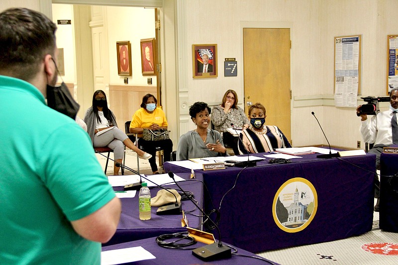 Justice of the Peace Glenda Daniels tells Chief Deputy Joseph Gorman that she didn't approve of a request by the sheriff's office to add exempted positions to the hiring freeze ordinance in order to avoid having to go through the Quorum Court. (Pine Bluff Commercial/Eplunus Colvin)