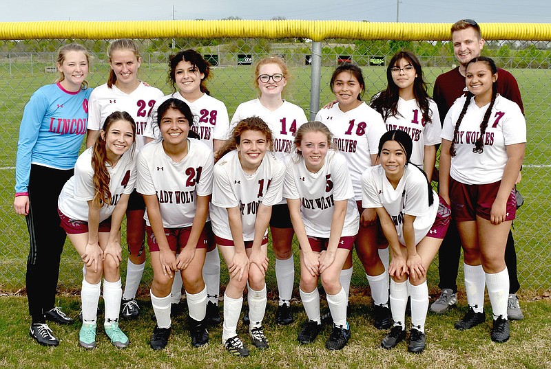 MARK HUMPHREY ENTERPRISE-LEADER/The Lincoln girls soccer team, playing in their first match in a month, battled to a 3-3 tie at Lifeway Christian in Centerton on Tuesday, April 13.