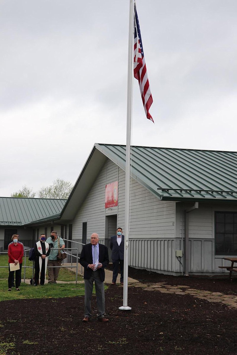 The Ozark Catholic Academy dedicated a newly constructed flag pole, donated by David and Patsy Louk, last week at the campus in Tontitown. David Louk is a retired U.S. Navy Commander and the flag education coordinator for the Northwest Arkansas Chapter of the Military Officers Association of America, a nonprofit organization whose mission is to serve members of the uniformed services, their families and survivors through advocacy for a strong national defense, while also serving the local community. American flag education is available to schools, civic groups, churches and other public and private organizations. Information: (479) 871-5300.

(Courtesy photo)