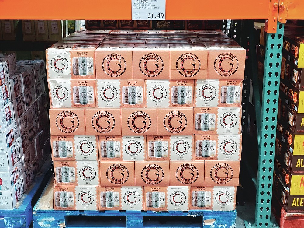 This Dec. 12, 2020, photo shows beer from the Rincon Reservation Road Brewery packaged for sale at a Costco store. The wholesale retailer sold 3R Brewery beer in a sampler pack during the holiday season at five Southern California locations. It recently ordered beer from the brewery packaged by flavor. (Marc Martin/Indian Country Today via AP)