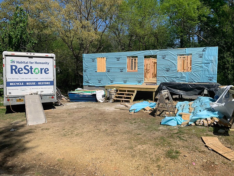 A Habitat for Humanity home was under construction on Boaz Street on Thursday. - Photo by Cassidy Kendall of The Sentinel-Record
