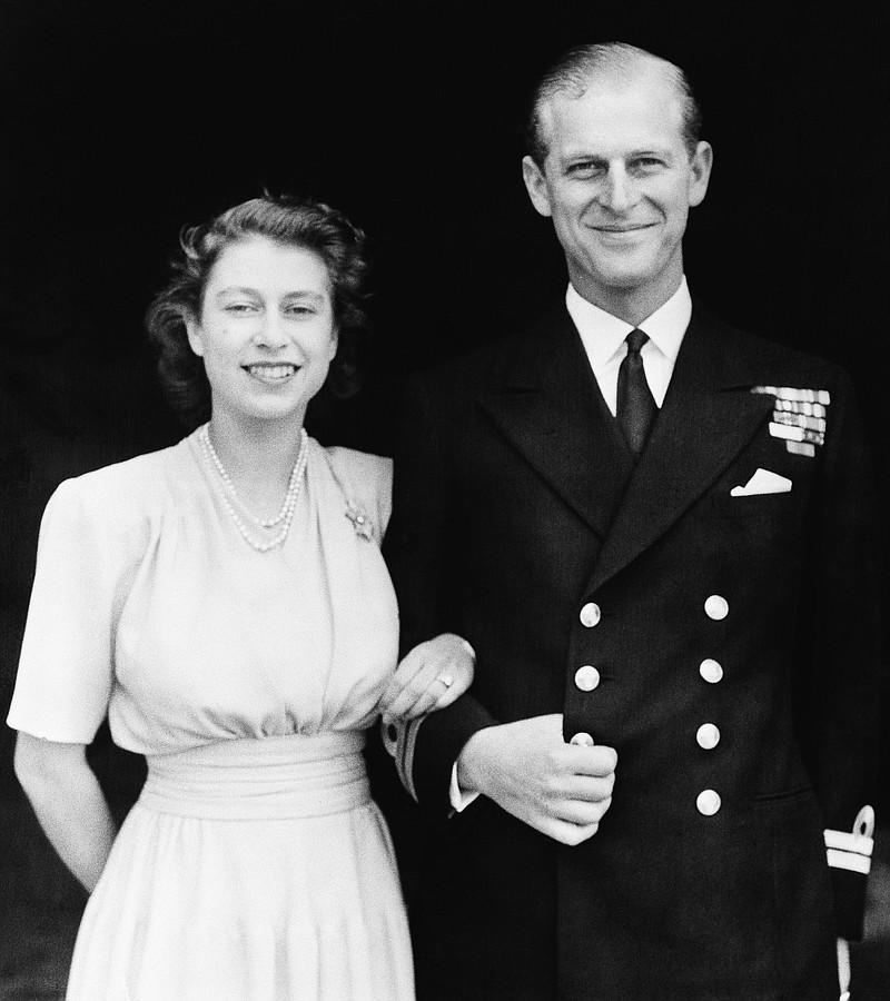 This photo dated July 10, 1947, shows Britain's Princess Elizabeth and her fiance, Lieut. Philip Mountbatten, in London. Buckingham Palace says Prince Philip has died aged 99. - AP Photo/File
