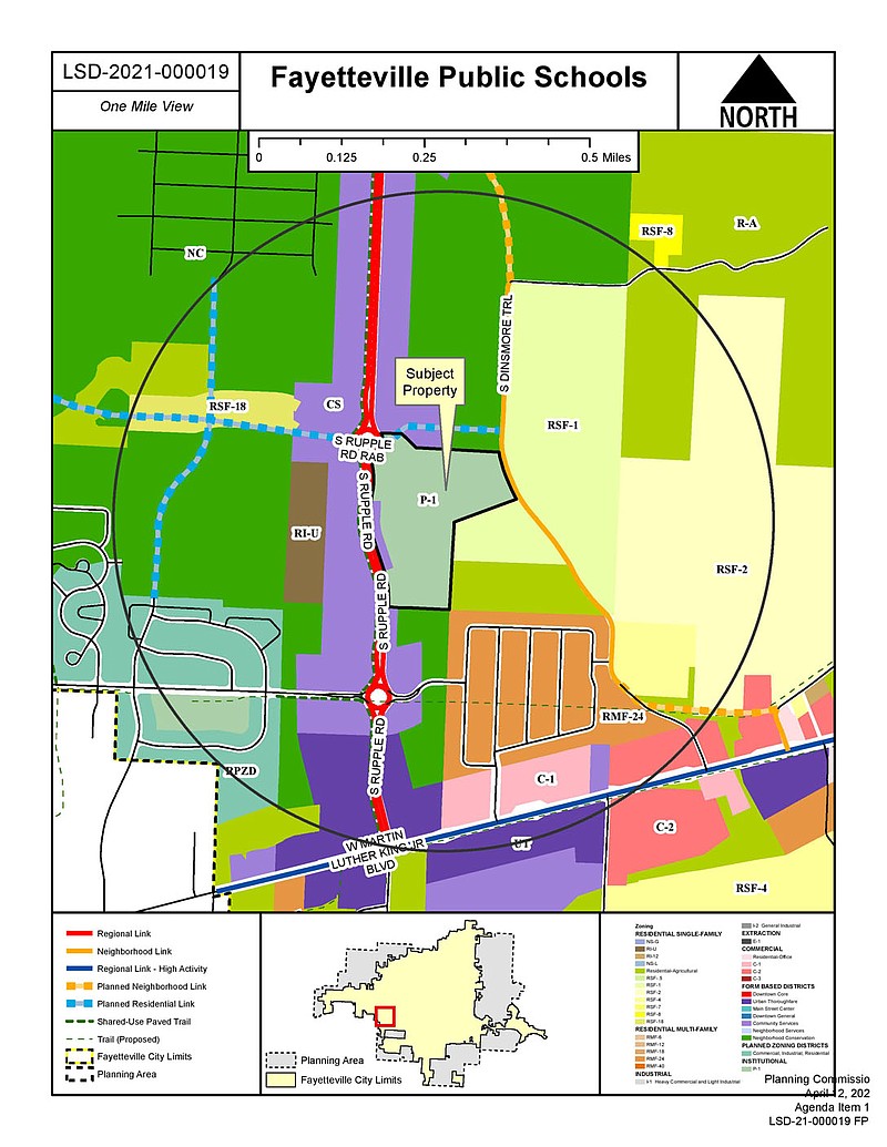 A map shows the location of a planned middle school in west Fayetteville. The city's Planning Commission approved a development plan for the school Monday. (Courtesy/city of Fayetteville)