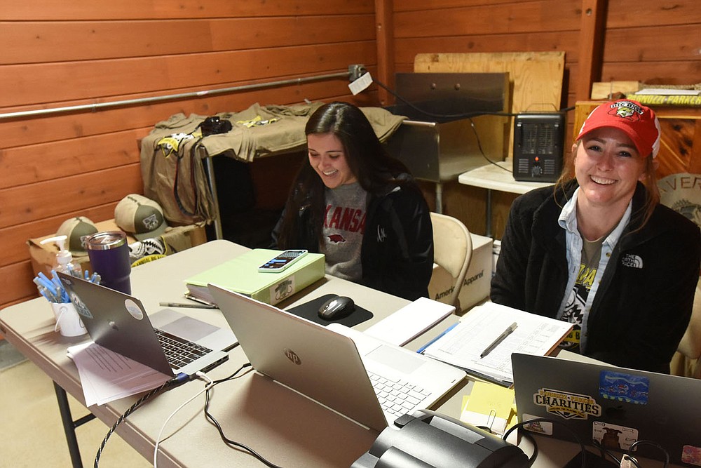 Leiah Morey (cq) and Kelley Atchley kept track of the standings at the tournament.
(NWA Democrat-Gazette/Flip Putthoff)