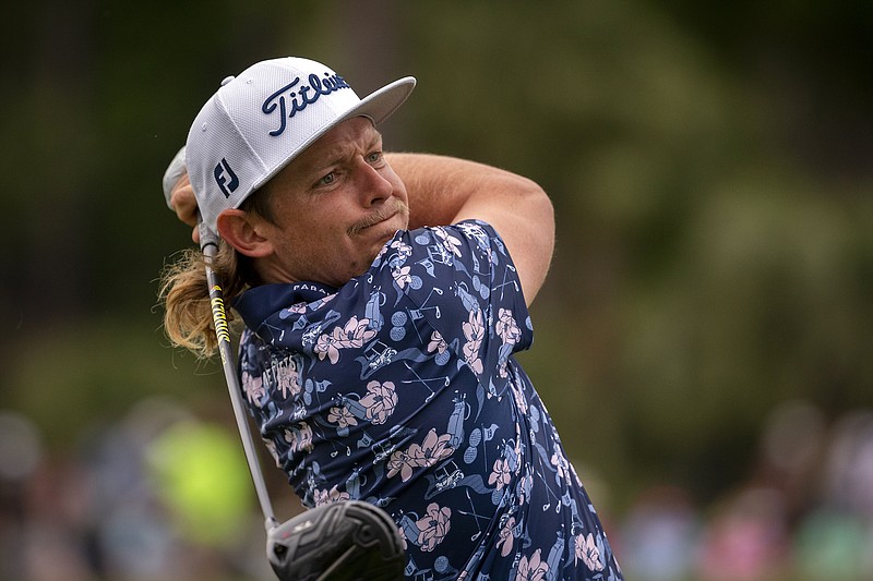 Cameron Smith, of Australia, watches his drive off the 10th tee during the first round of the RBC Heritage golf tournament in Hilton Head Island, S.C., Thursday, April 15, 2021. (AP Photo/Stephen B. Morton)