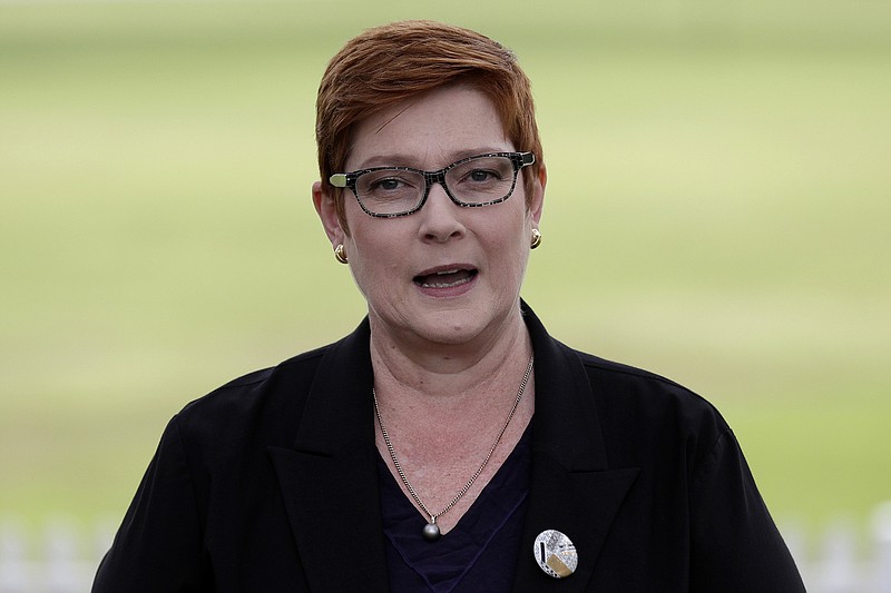 FILE - In this May 18, 2020, file photo, Australian Foreign Minister Marise Payne speaks in Penrith, Australia. Australia has on Wednesday, April 21, 2021, cancelled two Chinese "Belt and Road" infrastructure building initiative deals with a state government, provoking an angry response from Beijing. (AP Photo/Rick Rycroft, File)